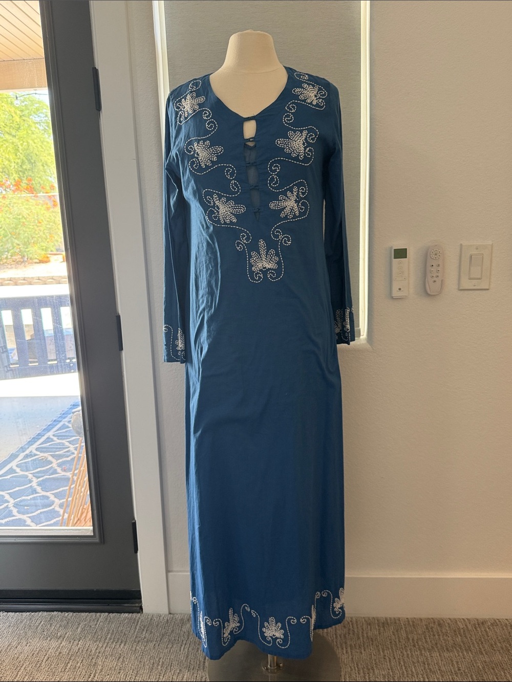 Soft Surroundings Teal-Blue beaded Long Sleeve Maxi Dress